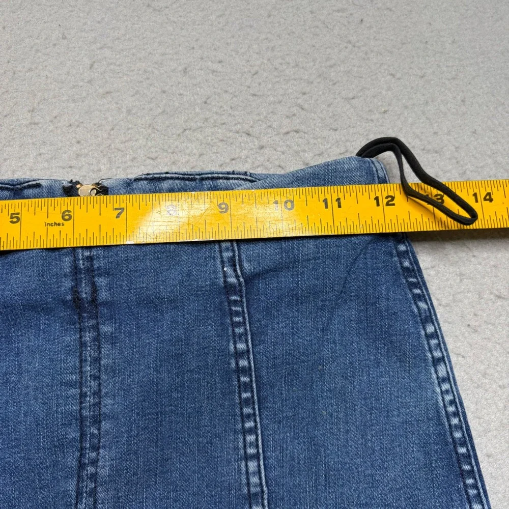 Free People Denim Skirt Womens 4 Blue Mini Seamed Back Zip Casual Boho S25